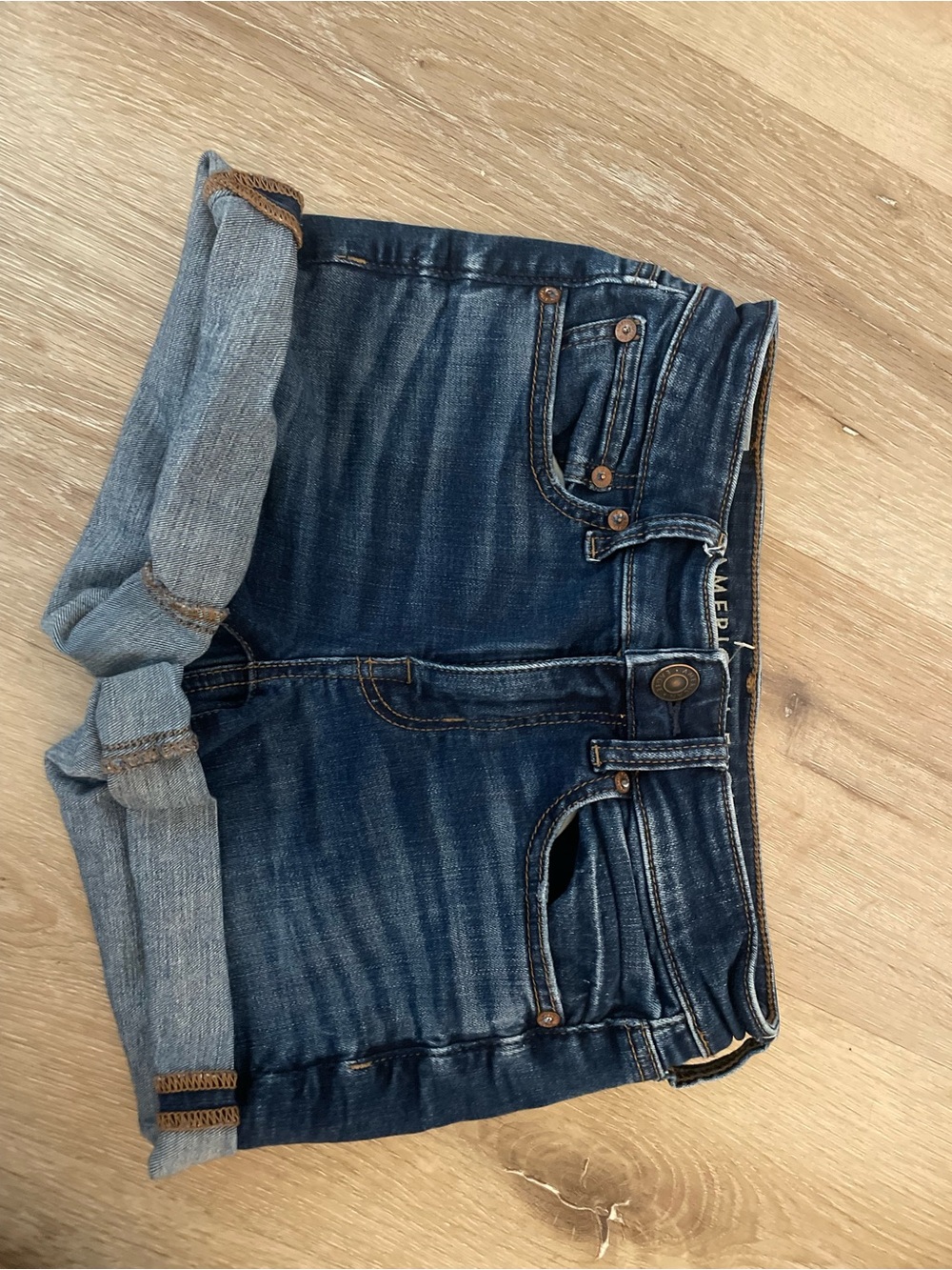 American Eagle Outfitters Dark Indigo Rolled-Hem Denim Shorts